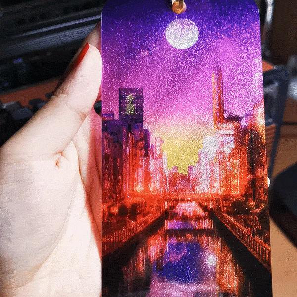 Glitter Bookmark - Sunset City Flow